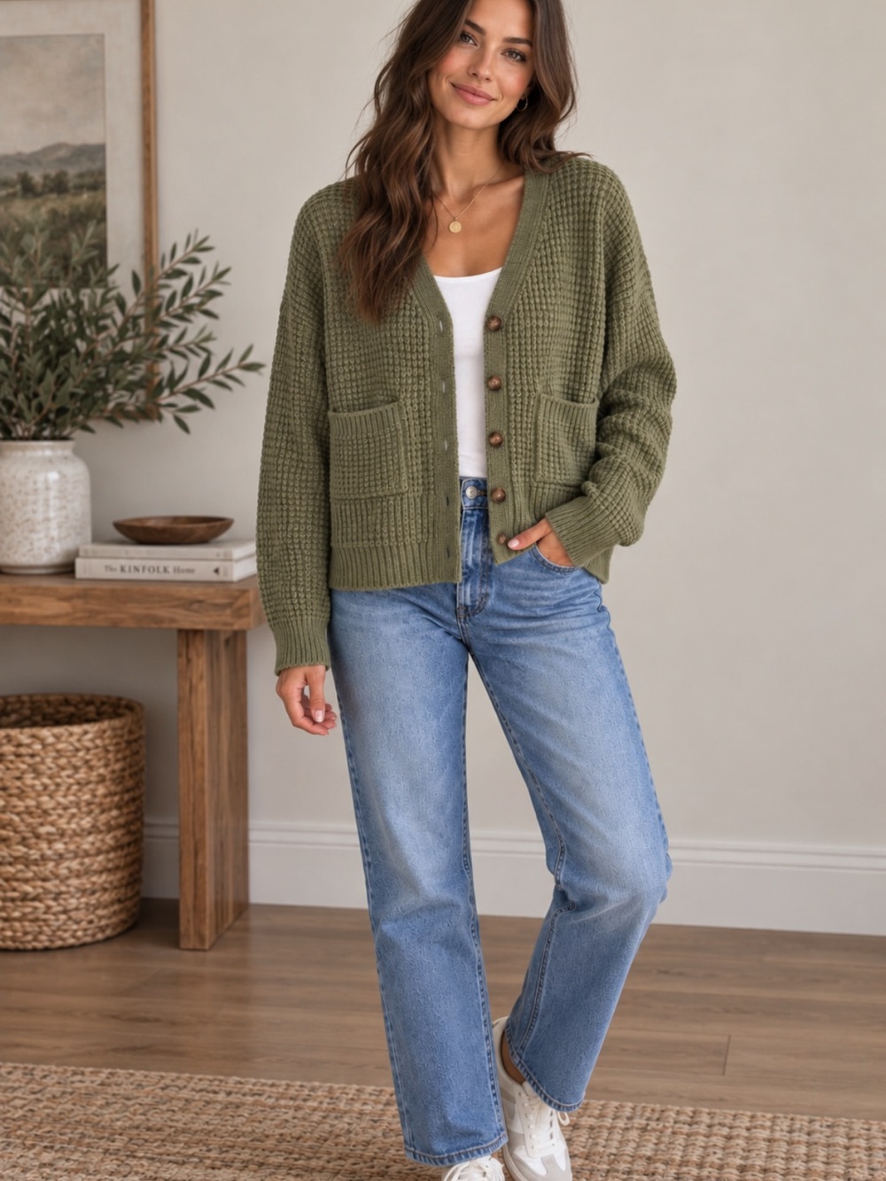 Abercrombie & Fitch Waffle Knit Cropped Cardigan Green Size Small